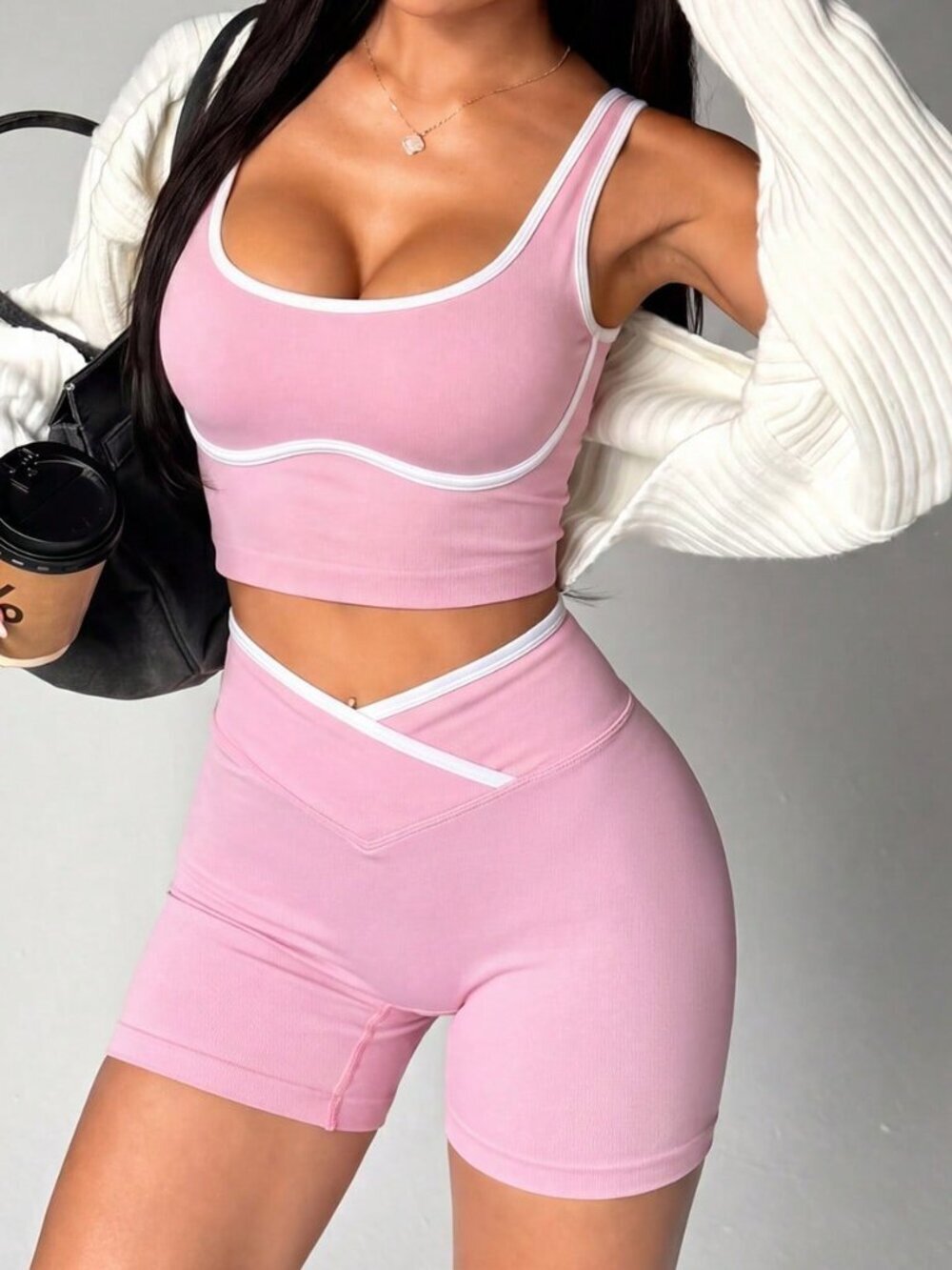 Pink Casual Women's Seamless Sports Set - Picture 5 of 6